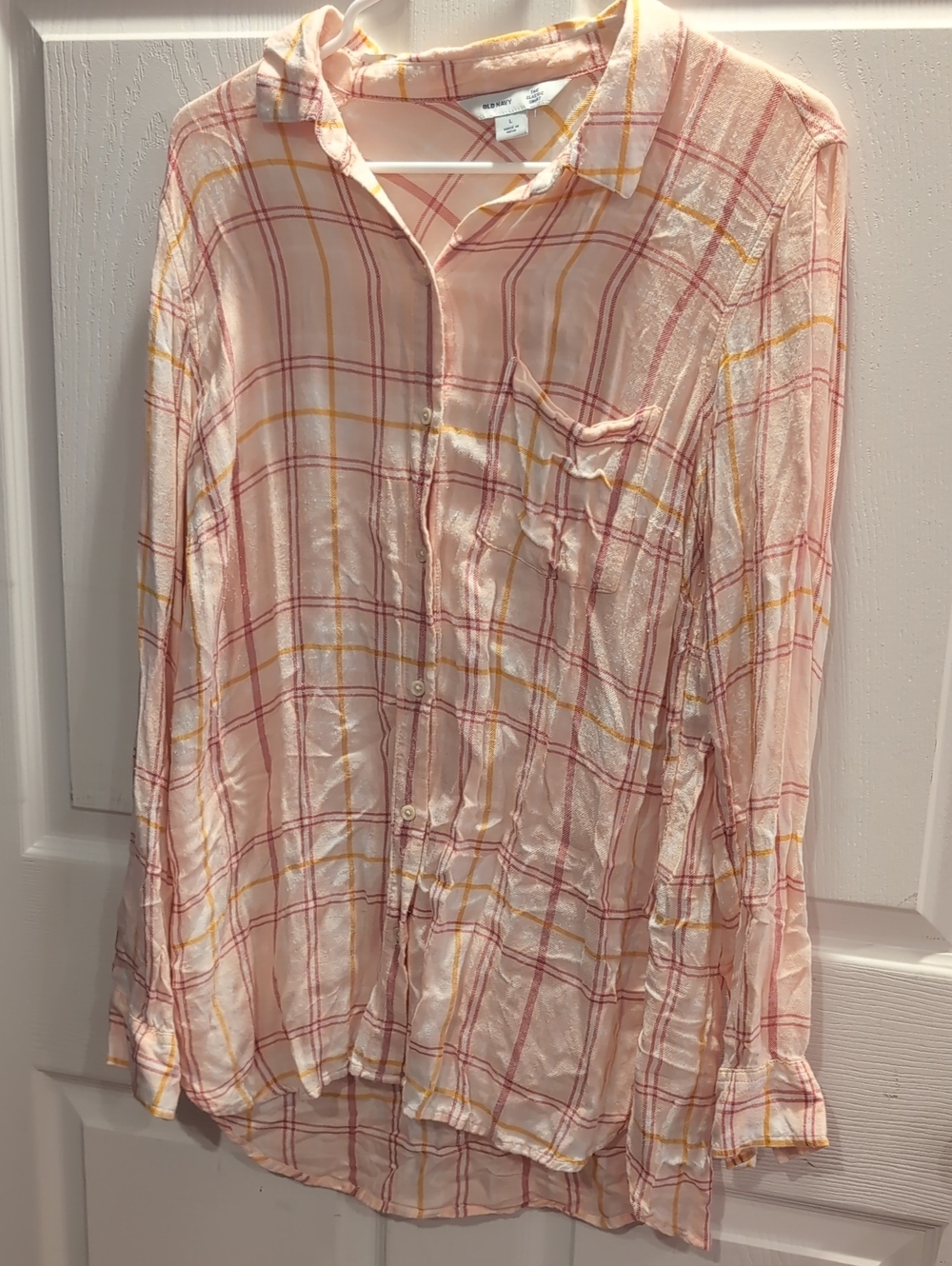 Old Navy Women's Pink Plaid Button-Down Shirt L